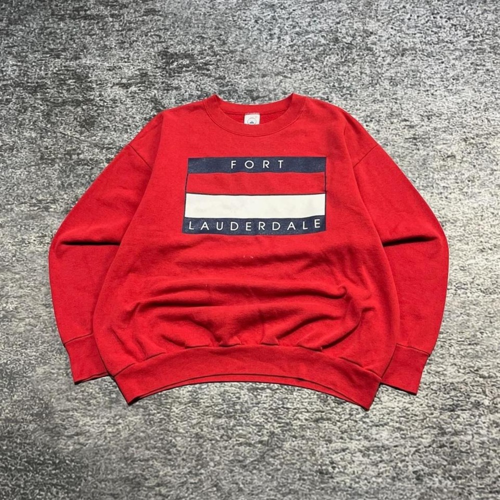 Vintage Fort Lauderdale Crewneck Sweatshirt Mens XL Red‎ Hilfiger Flag 90s